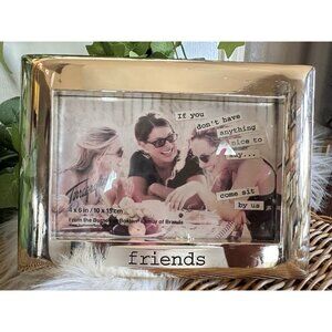 Chrome Silver Tone Metal Rectangle Word Friends Picture Photo Frame 4x6